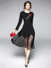 Asymmetric Rose Embroidered Midi Dress